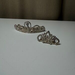 Kids Rhinestone Tiara Crown Set Silver Tone Girls Princess Hair Accessories
